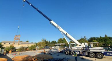 Crane picking 1 wall & whole site landscape - best