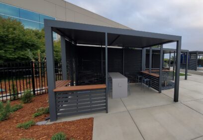 Outdoor break area structure close up landscape